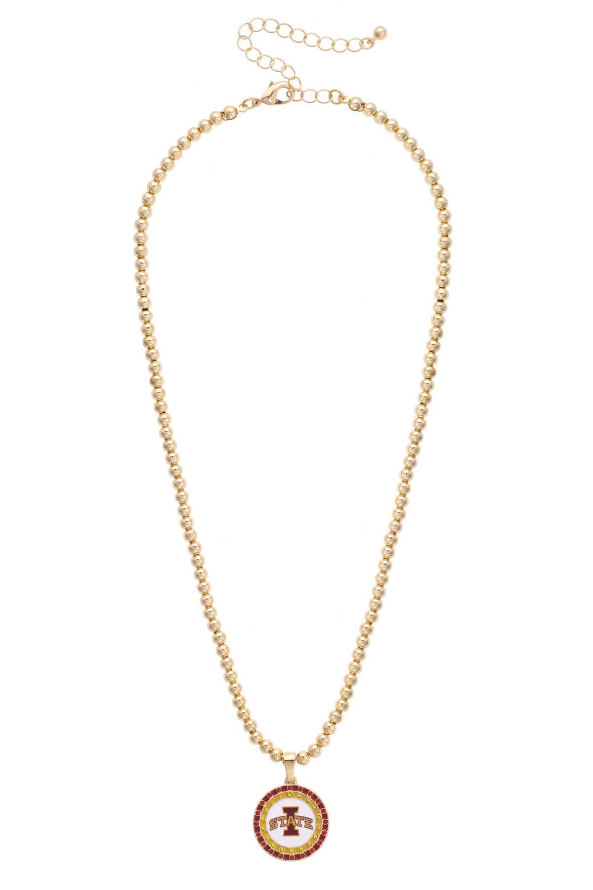 Iowa State Cyclones Pave Disc Necklace in Shiny Gold