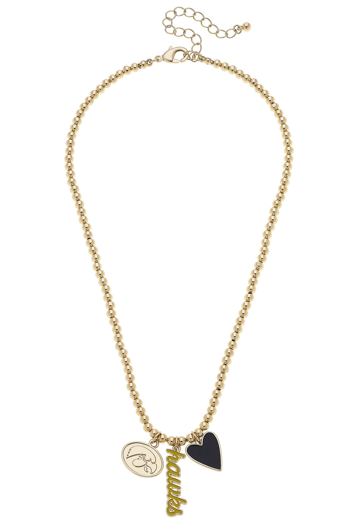 Iowa Hawkeyes Ball Bead Charm Necklace in Shiny Gold
