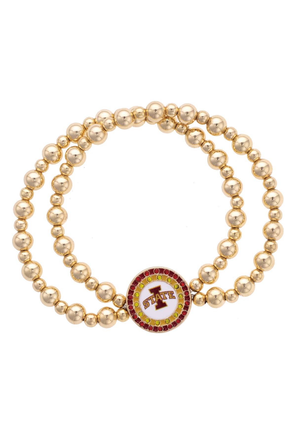 Iowa State Cyclones Pave Disc 2-Row Ball Bead Bracelet