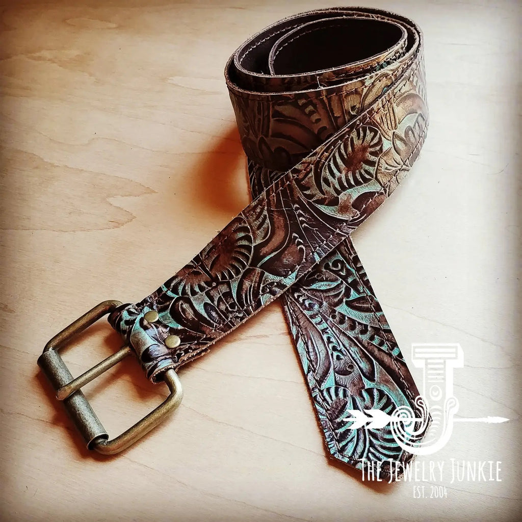 Turquoise Brown Floral Genuine Leather Belt