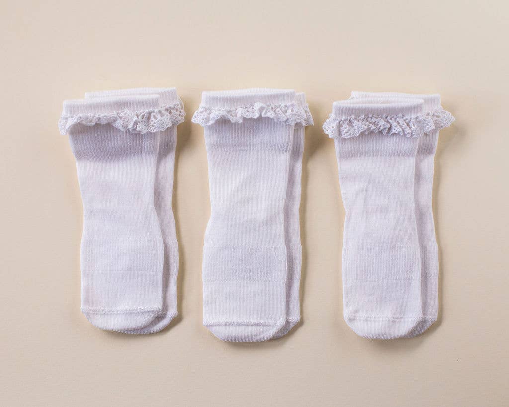 Comfort - White Lace Non-Slip Silicone Grip Baby Socks, Kids