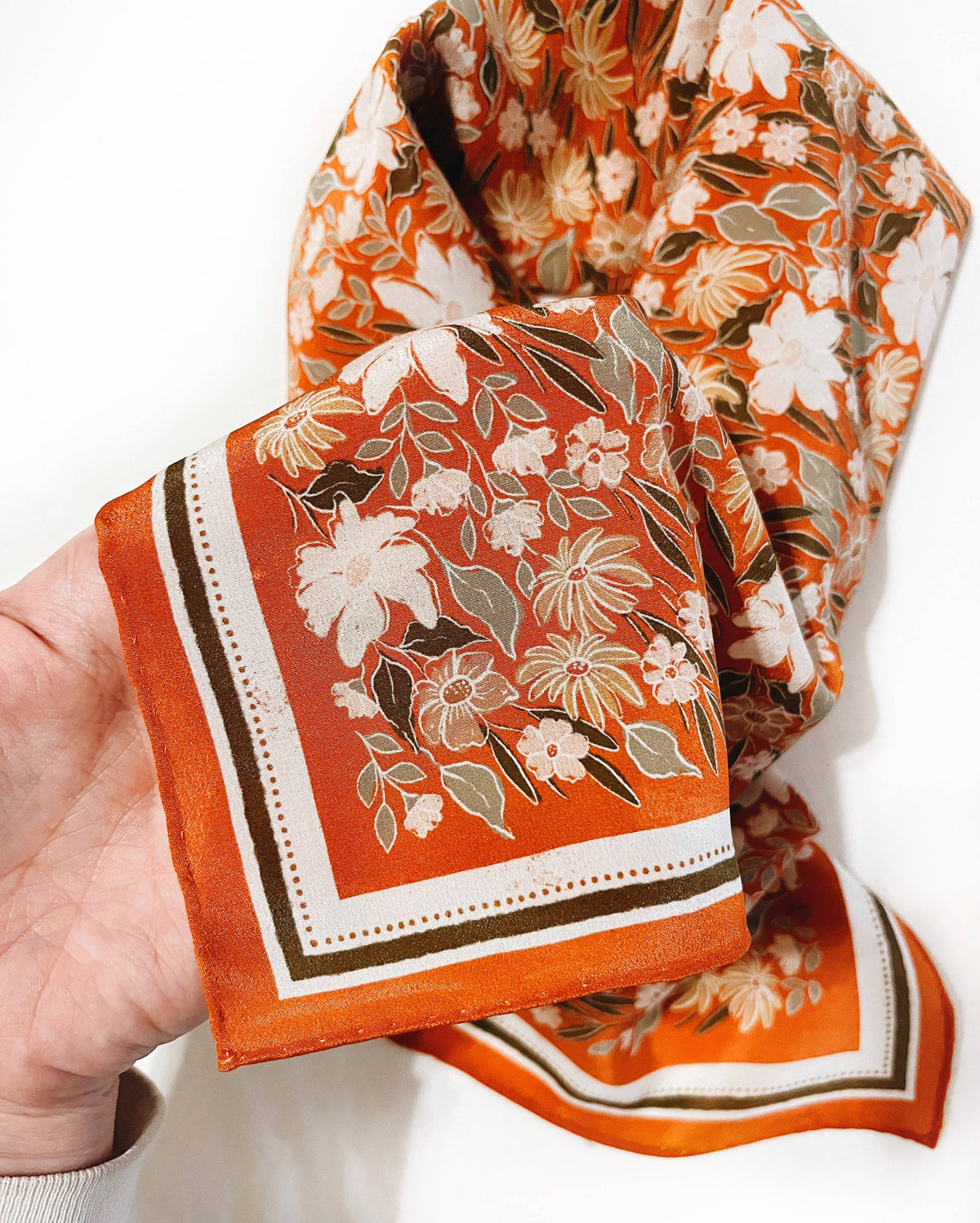 100% Silk Bandana Scarf - Botanical Garden Floral