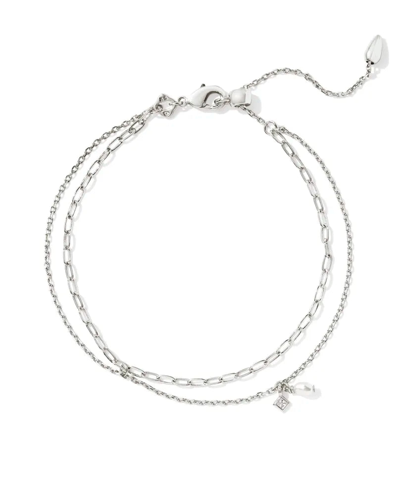 Kendra Scott Eve Silver Multi Strand Bracelet in White Pearl