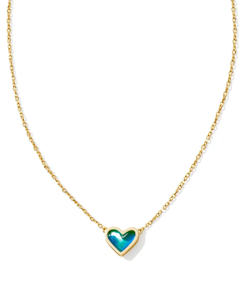 Kendra Scott Framed Ari Heart Gold Short Pendant Necklace in Mood Stone