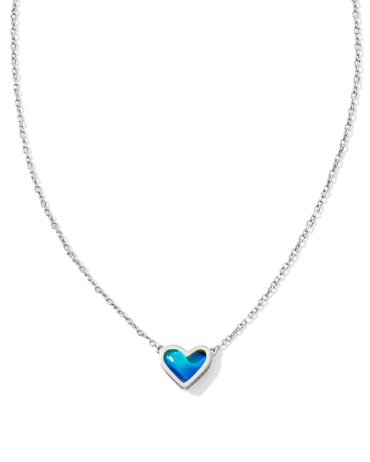 Kendra Scott Framed Ari Heart Silver Short Pendant Necklace in Mood Stone