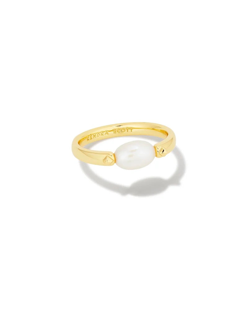 Kendra Scott Leighton Gold Pearl Band Ring in White Pearl