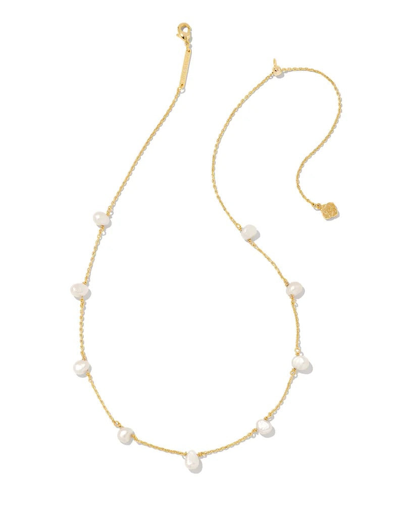 Kendra Scott Leighton Gold Pearl Strand Necklace in White Pearl
