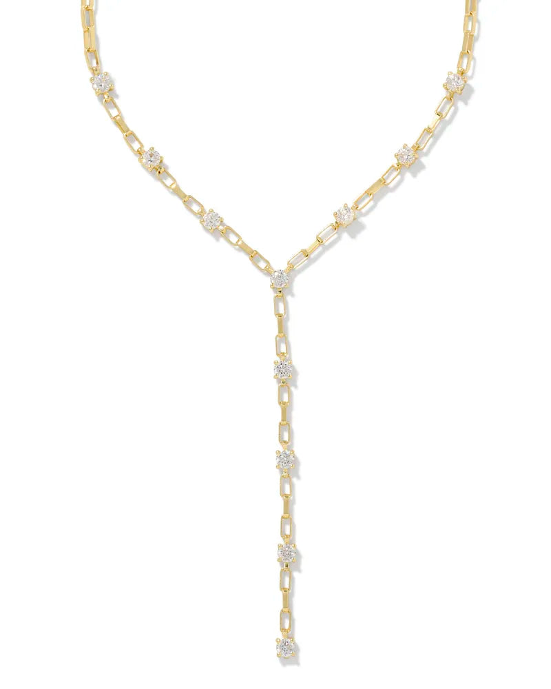 Kendra Scott Lexi Gold Y Necklace in White Crystal