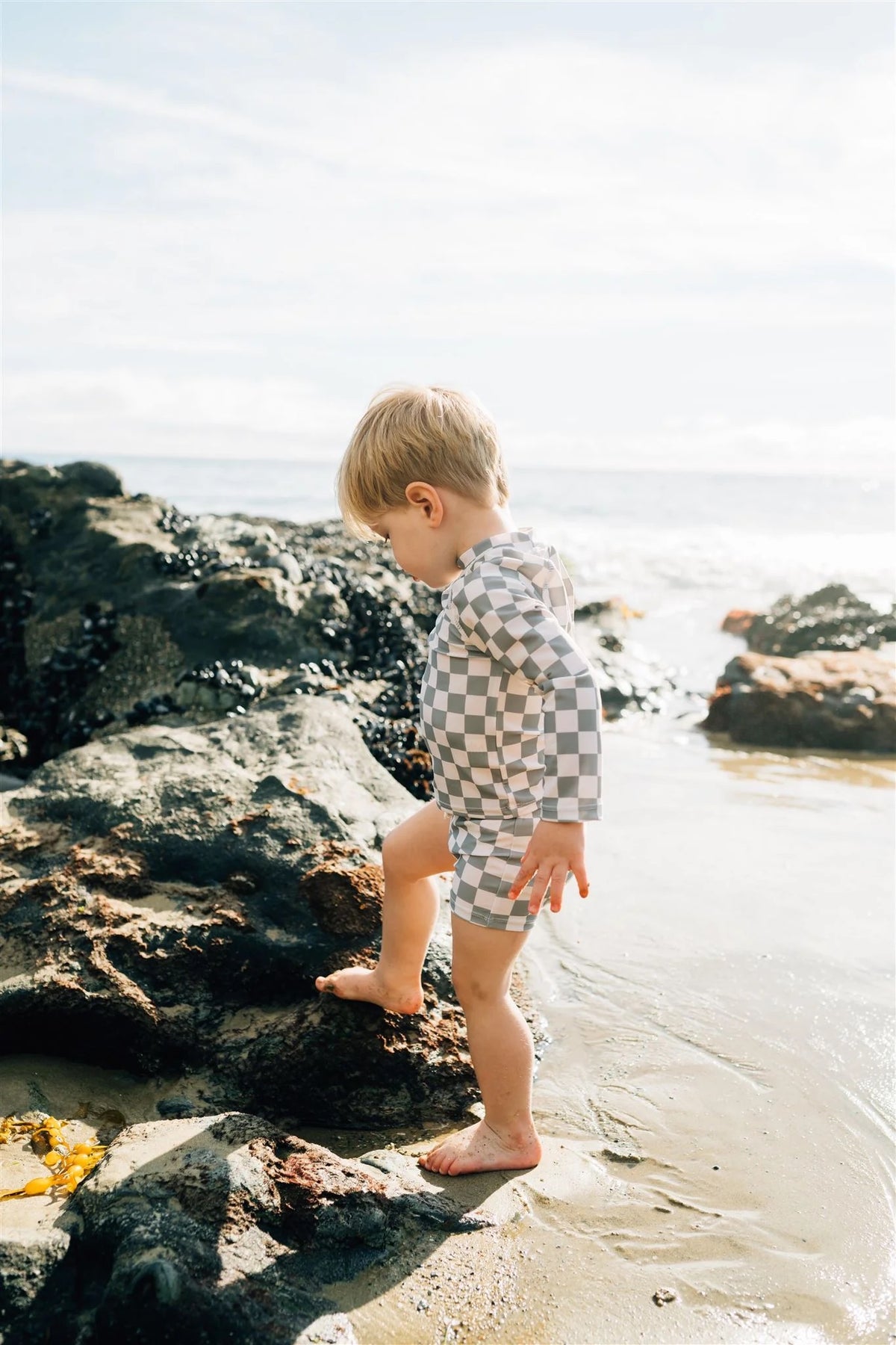 Mebie Baby Light Green Checkered Long Sleeve Swim Set