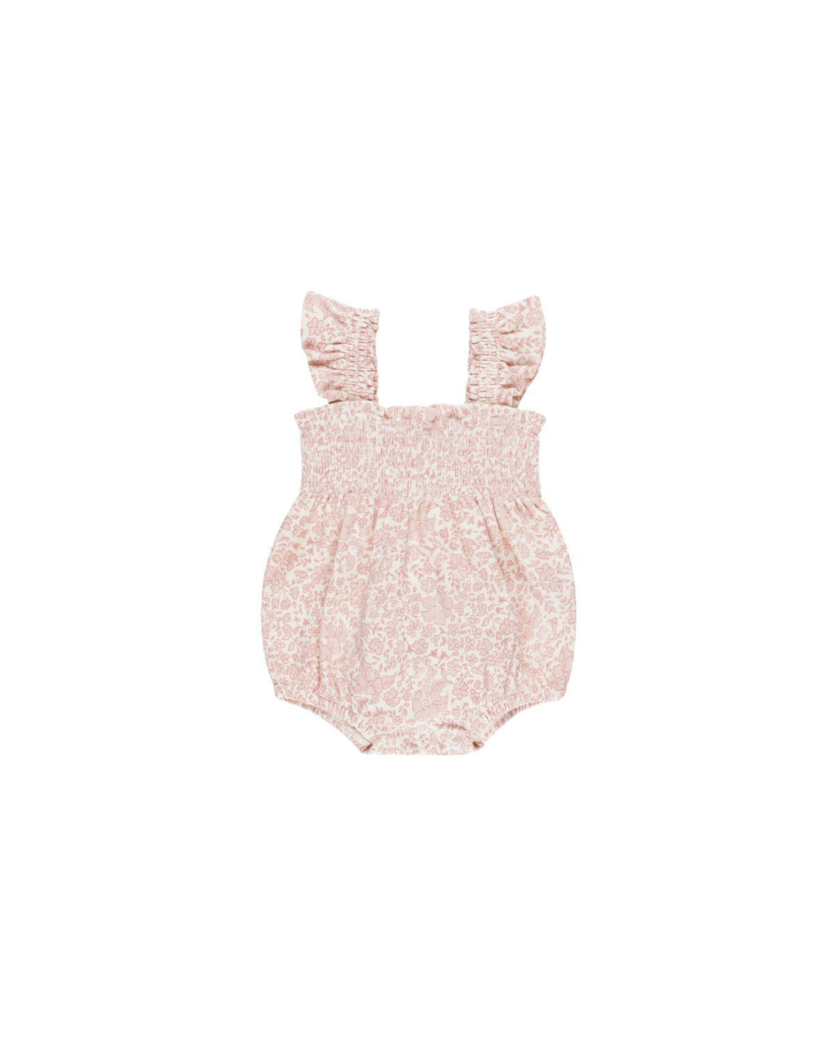 Quincy Mae SMOCKED RUFFLE SLEEVE ROMPER || PINK BLOSSOM