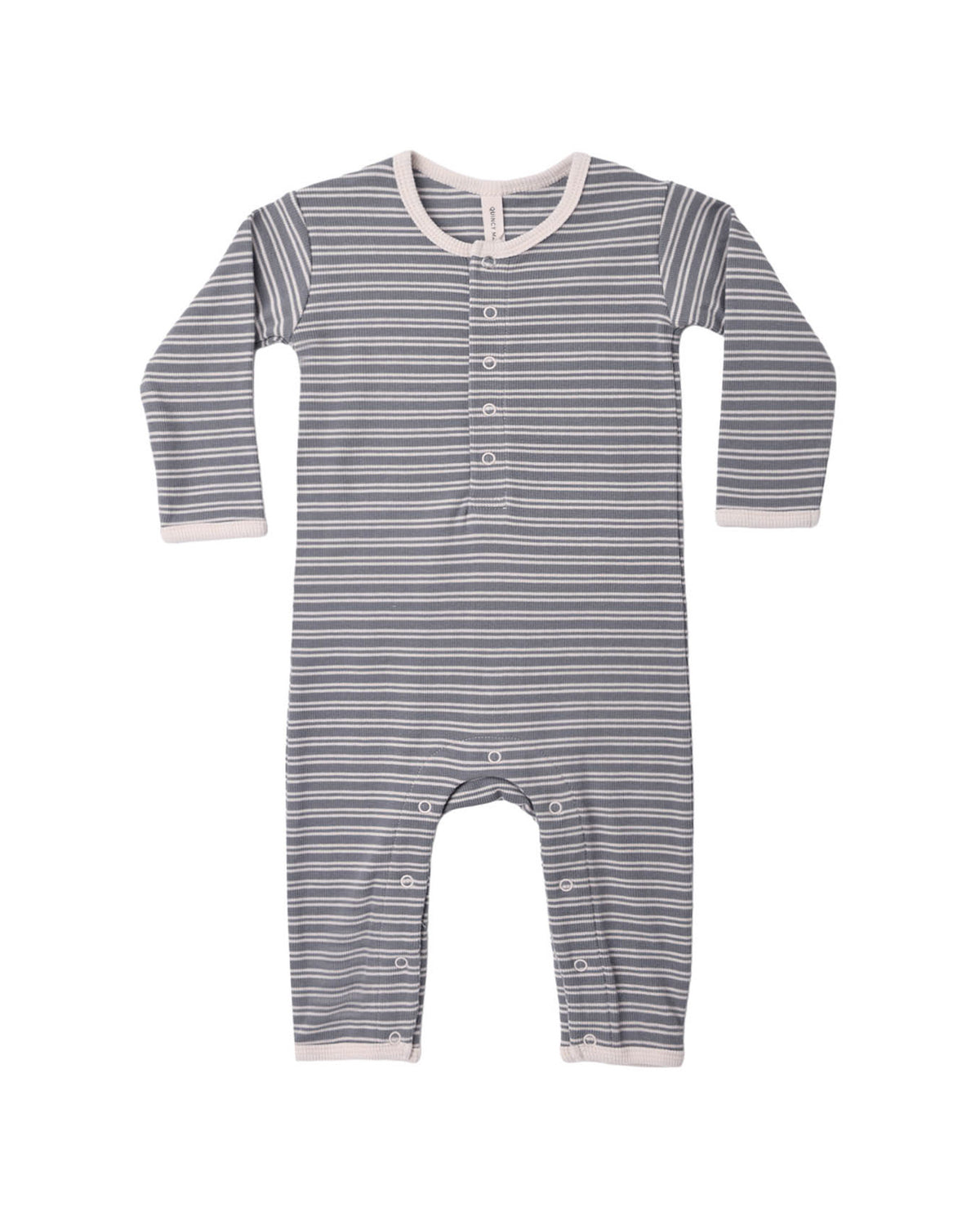 Quincy Mae RIBBED BABY JUMPSUIT SLATE MICROSTRIPE