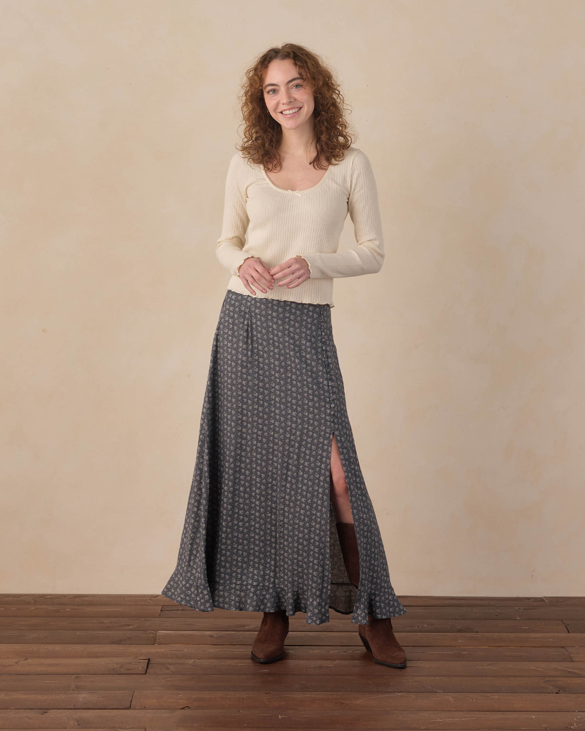 Rylee & Cru BUTTON SLIT SKIRT HEART DITSY