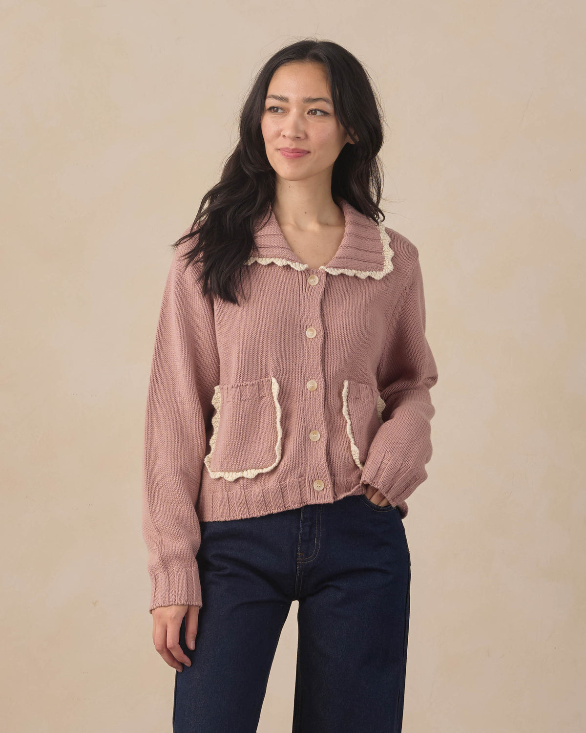 Rylee & Cru COLLARED CARDIGAN ROSEWOOD