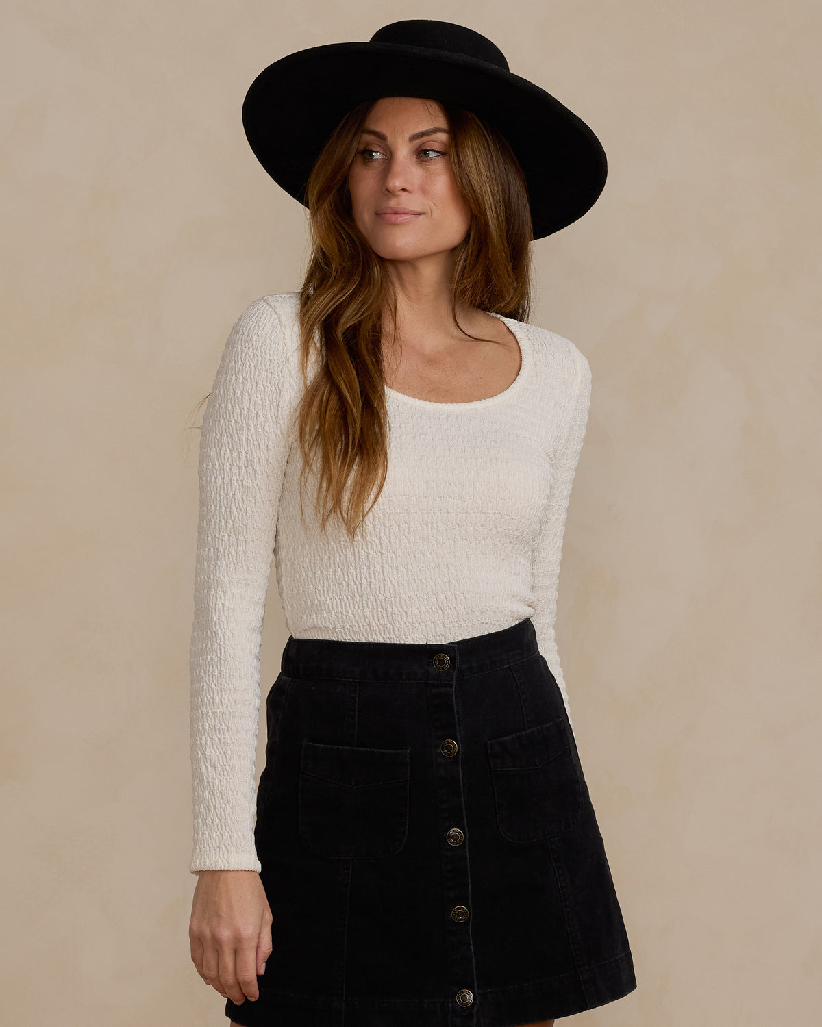 Rylee & Cru TEXTURED LONG SLEEVE TEE | IVORY