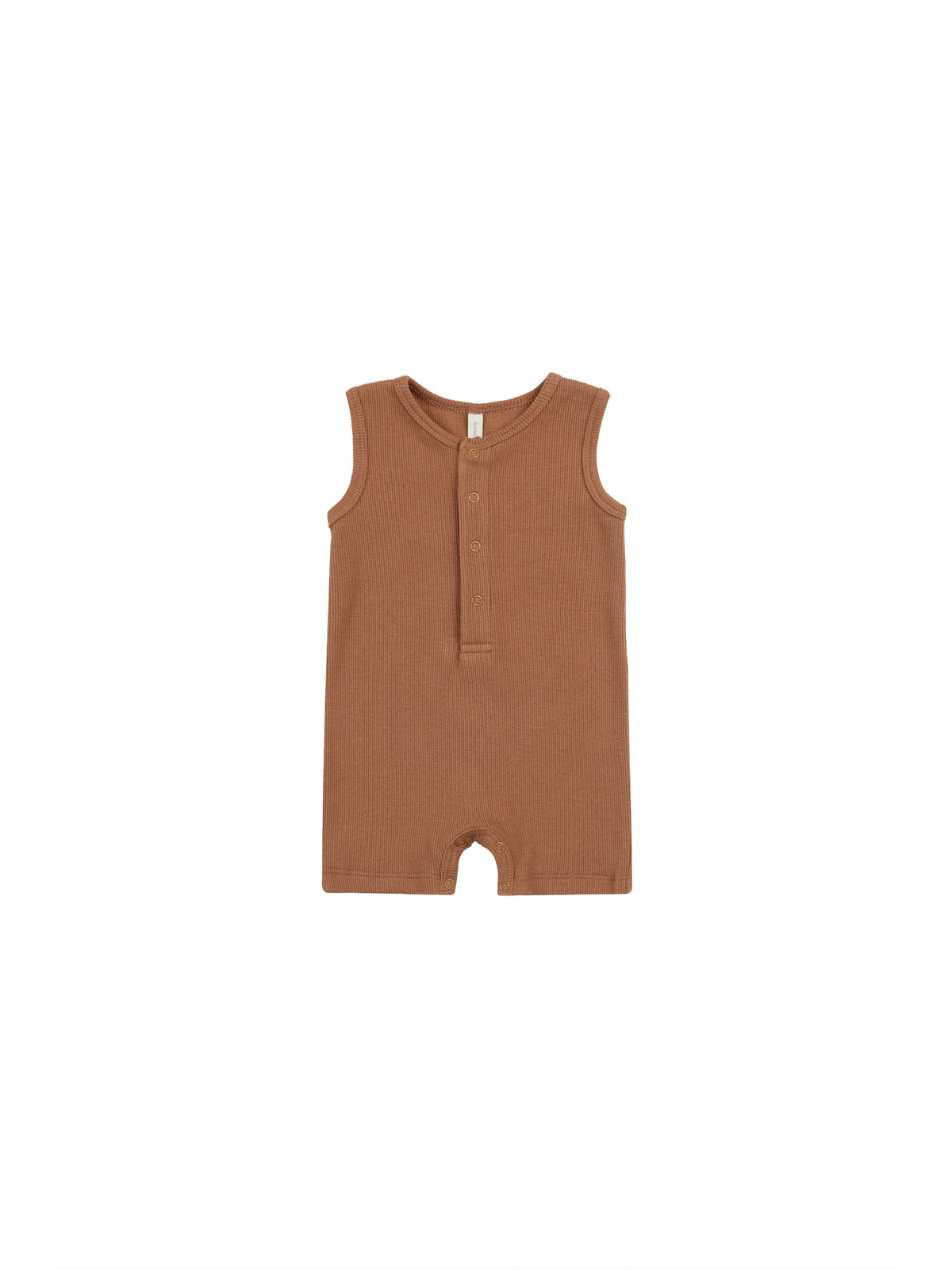 Quincy Mae RIBBED HENLEY ROMPER || CLAY