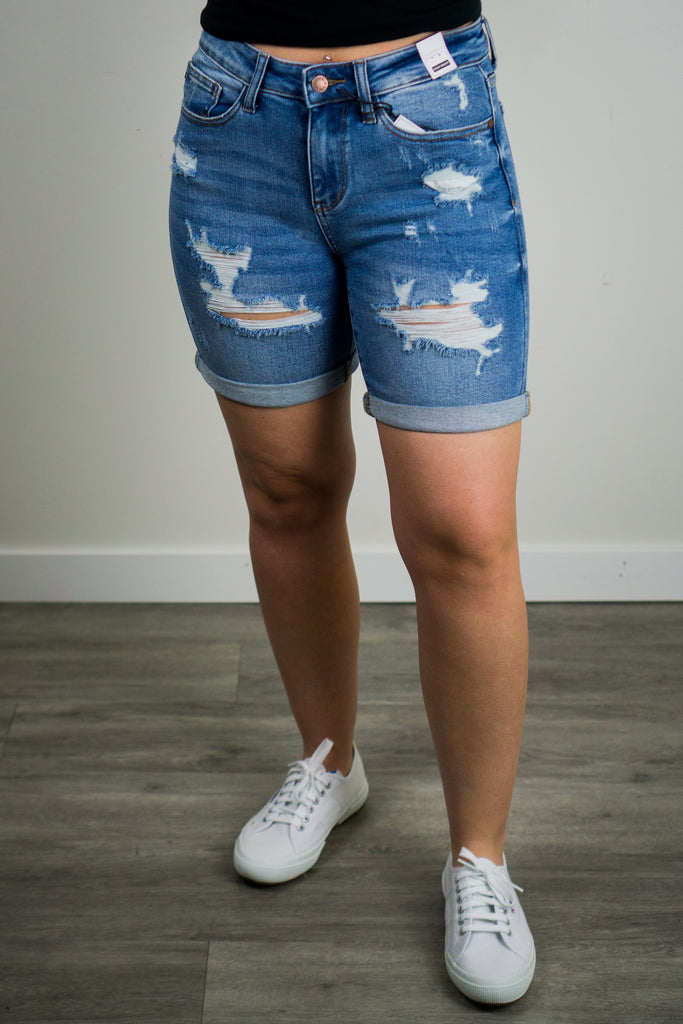 Judy Blue High Waisted Mid Length Destroyed Shorts