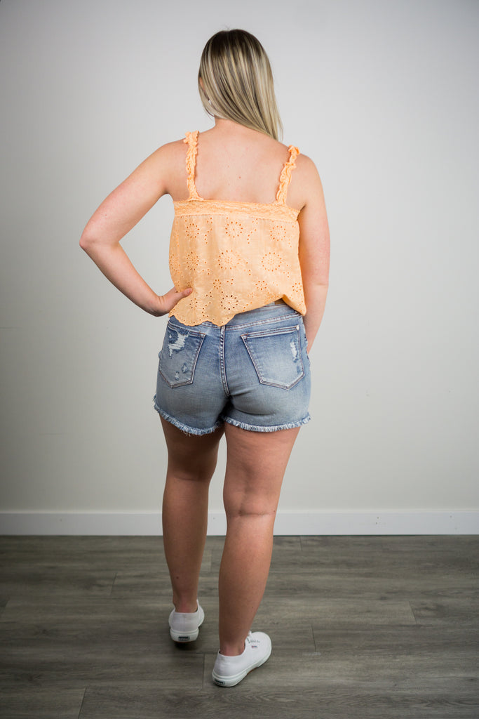 Judy Blue High Waisted Button Fly Cutoff Shorts With Destroyed Hem