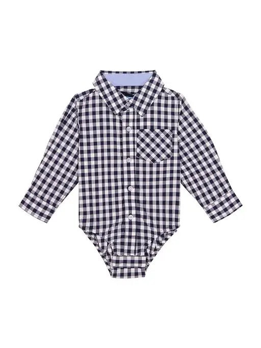 Boys Navy Gingham Button Down