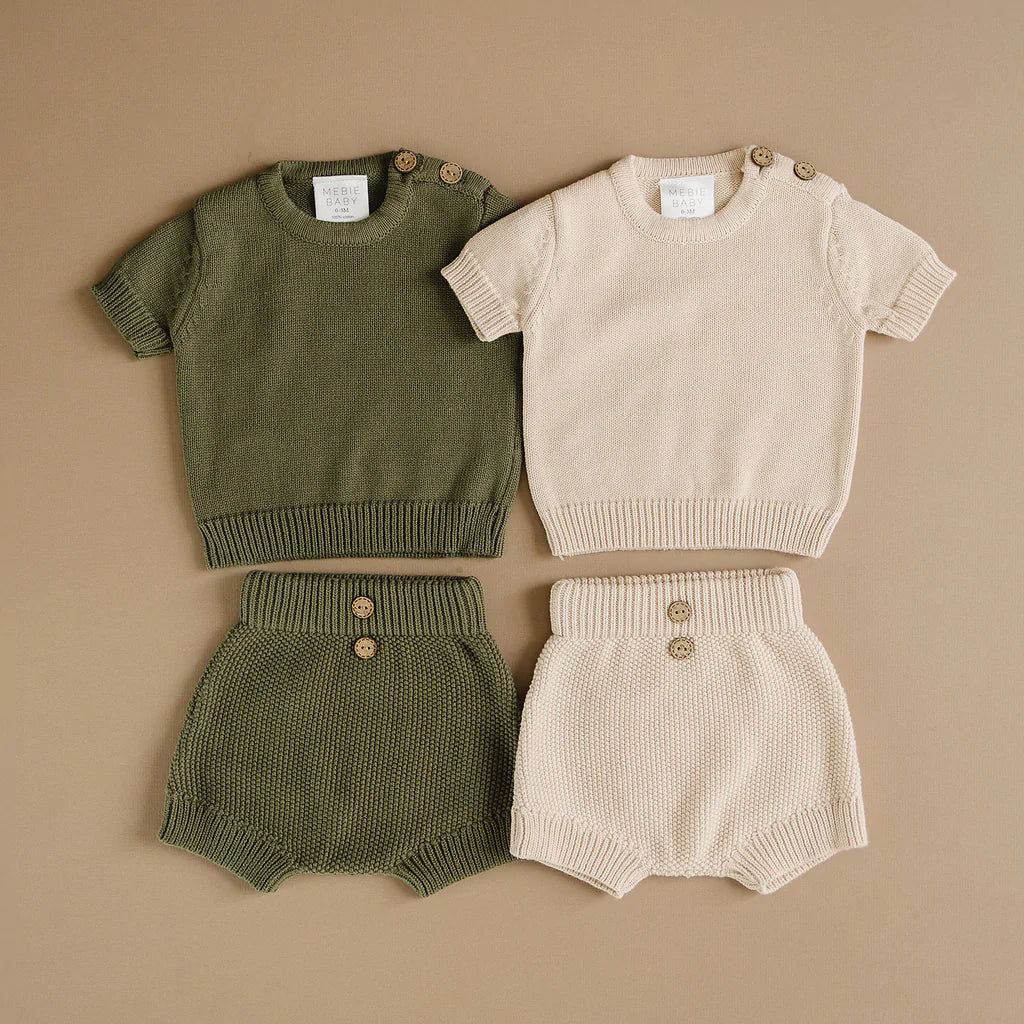 Mebie Baby Button Top + Short Knit Set