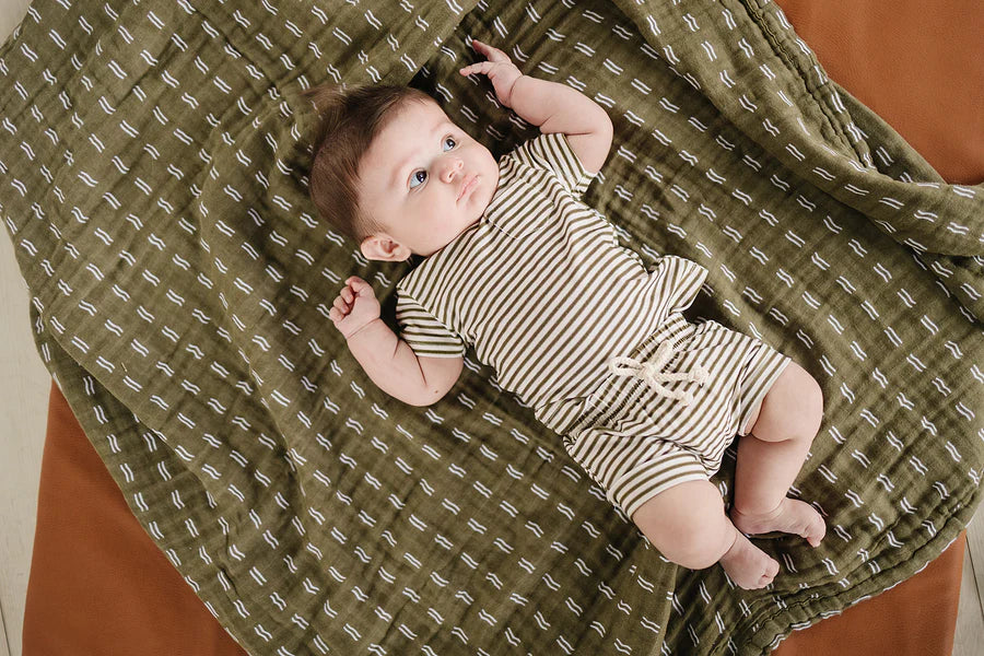 Mebie Baby Olive Stripe Short Set