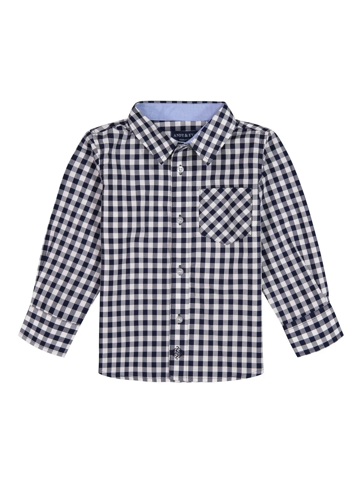 Boys Navy Checkered Long Sleeve Buttondown