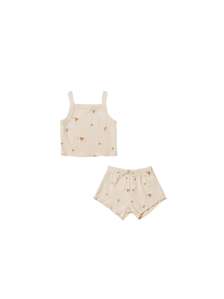 Quincy Mae Pointelle Tank + Shortie Set- Ditsy Clay
