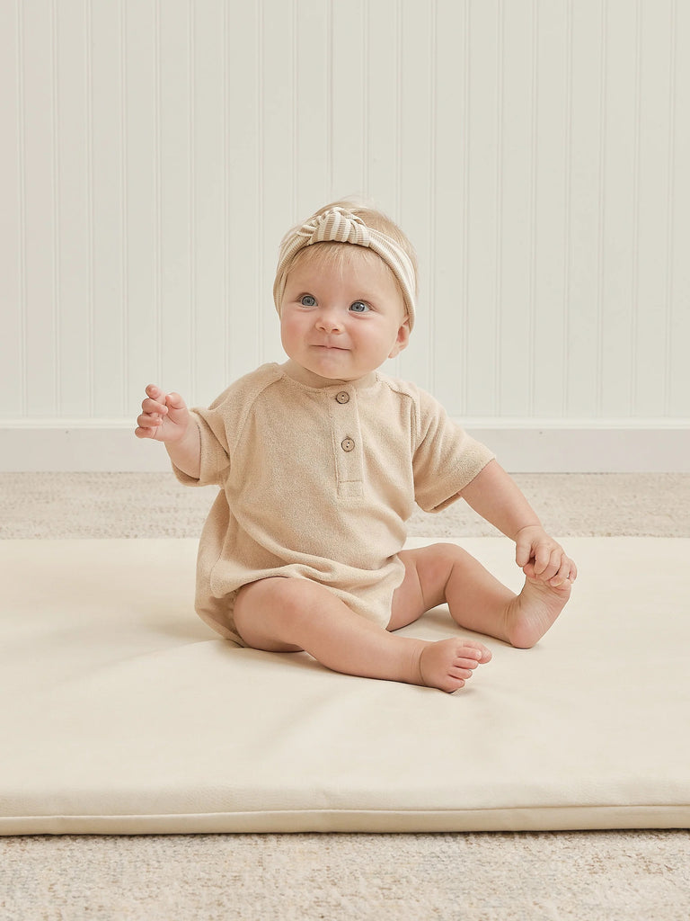 Quincy Mae Terry Henley Romper- Apricot