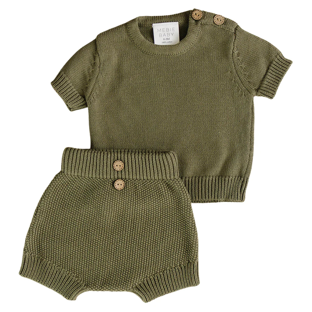 Mebie Baby Button Top + Short Knit Set