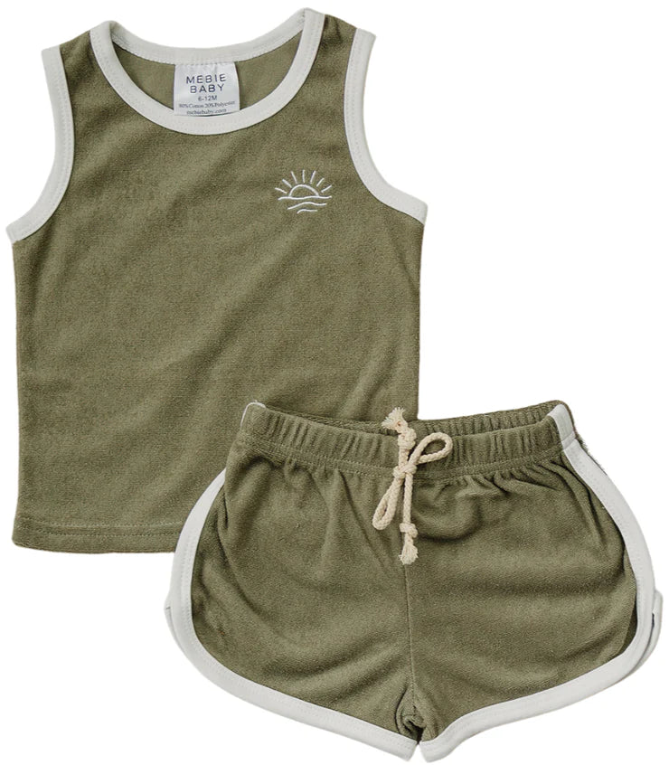 Mebie Baby Green Terry Cloth Short Set