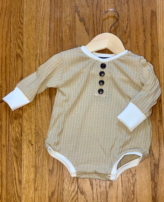 Long Sleeve Waffle Bubble Romper- Oatmeal