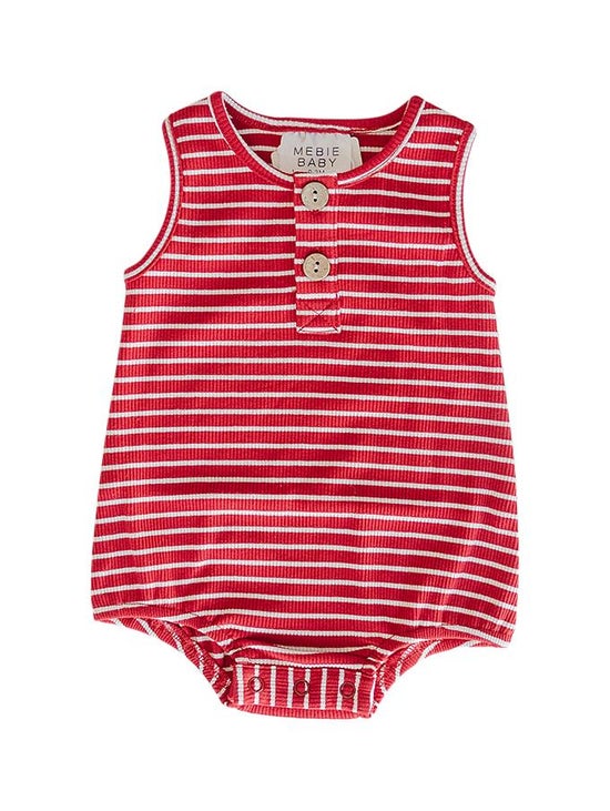 Mebie Baby Red & White Ribbed Button Bubble Romper