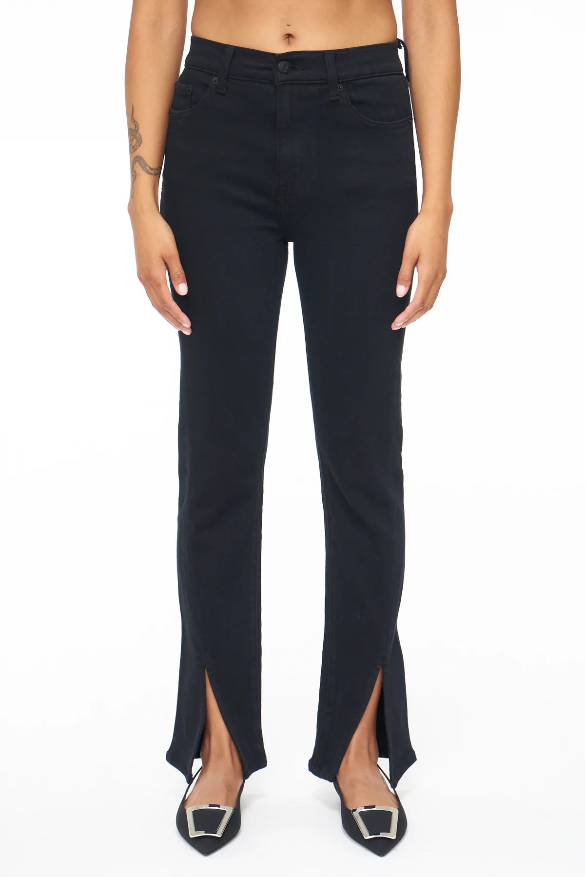 Pistola Teagan High Rise Vented Straight Jeans- Black Vinyl